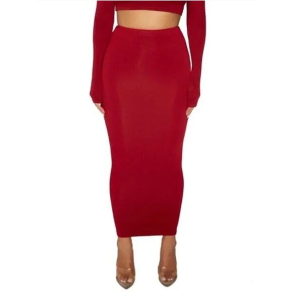 NWOT Naked Wardrobe Bodycon Midi Skirt Red Size Small
